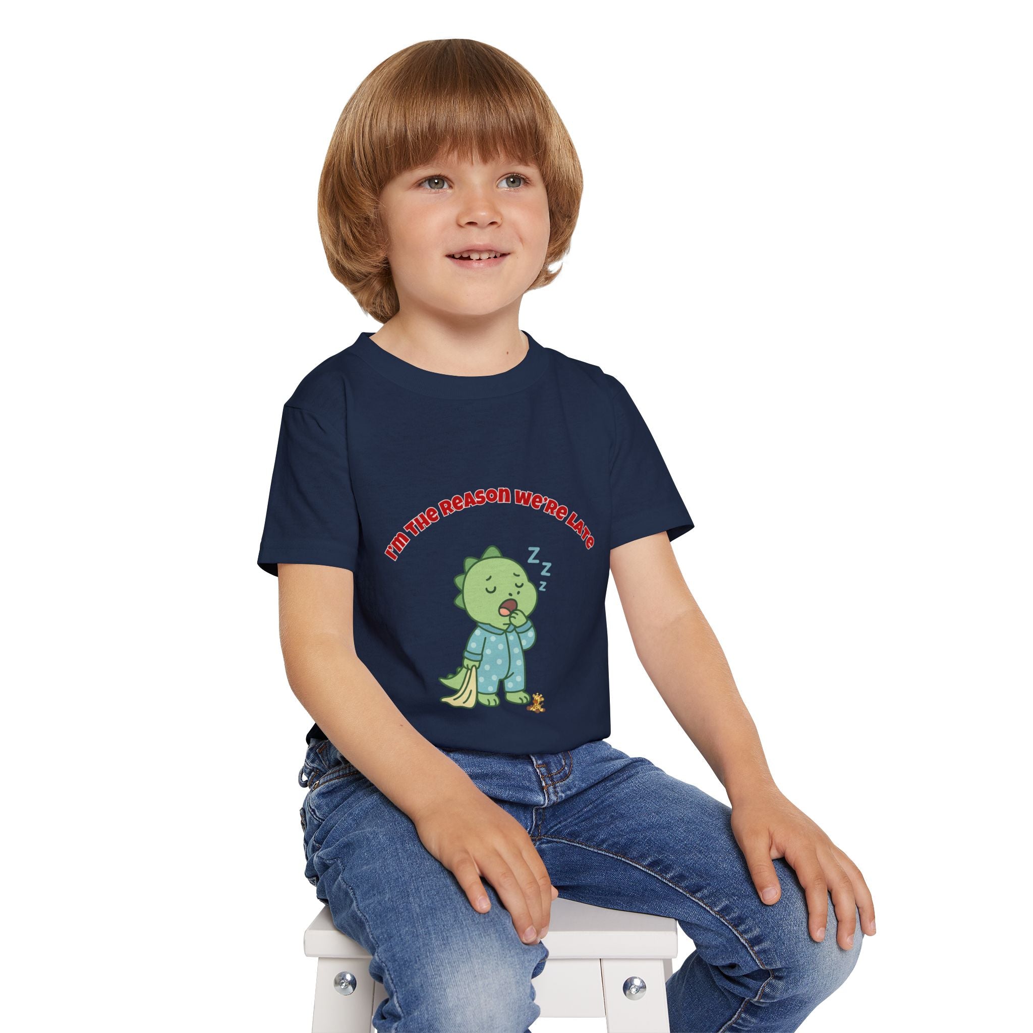Im the Reason Were Late Cute Baby Dinosaur Toddler T Shirt Funny Sleepy Dino Kids Shirt Pajamas Theme