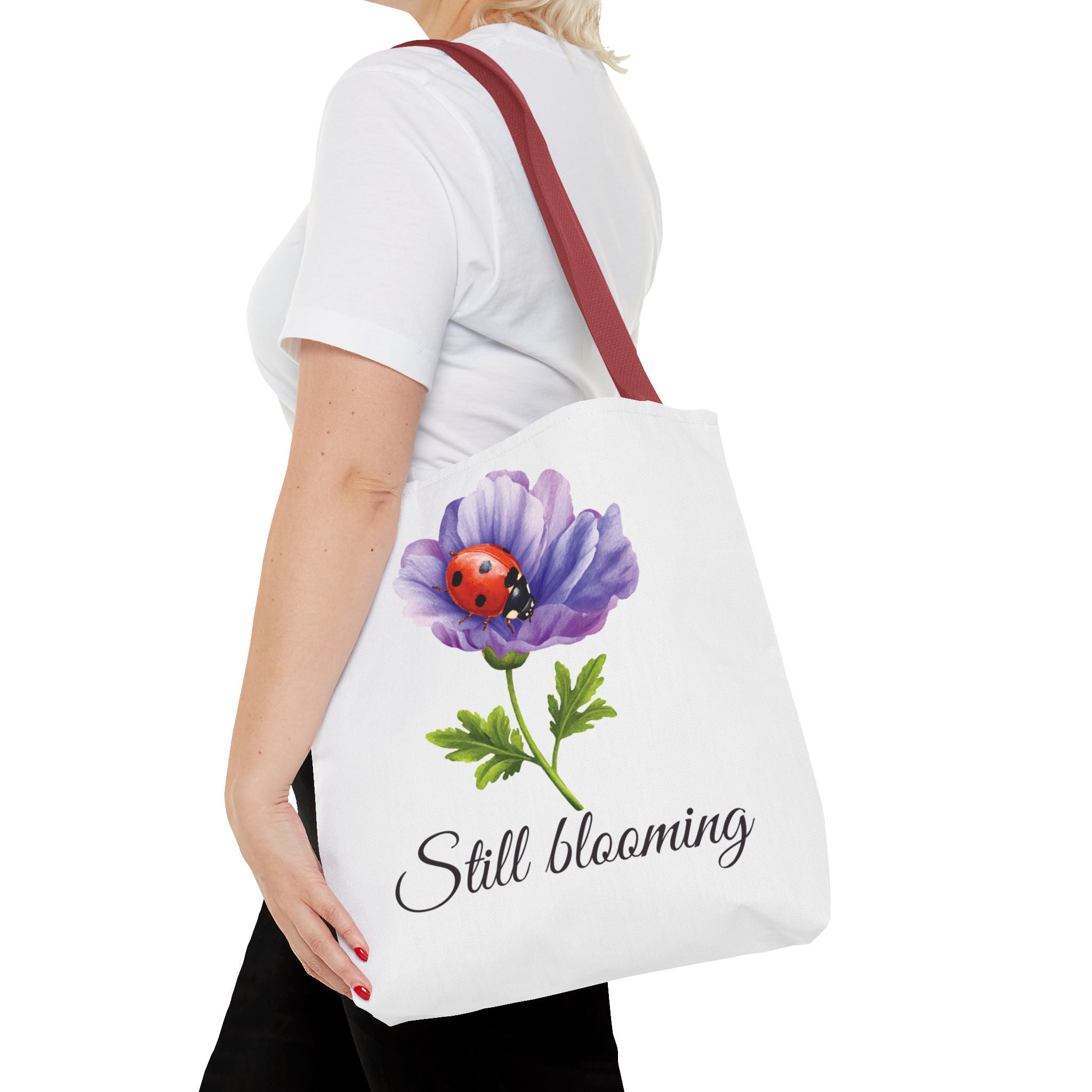 Still Blooming Tote Bag, Aesthetic Canvas Tote Bag, Cute Everyday Bag, Floral Ladybug Tote, Soft Life Gift