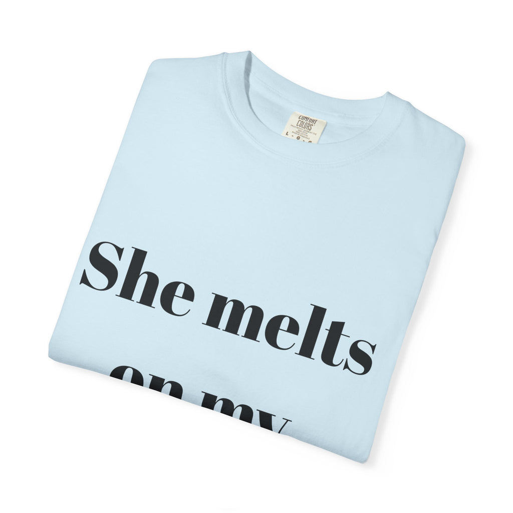 Funny Couple T-Shirt | She Melts on My Tongue Tee | Naughty Gift for Him | Cheeky Matching Shirt for Couples | Bold Statement Shirt