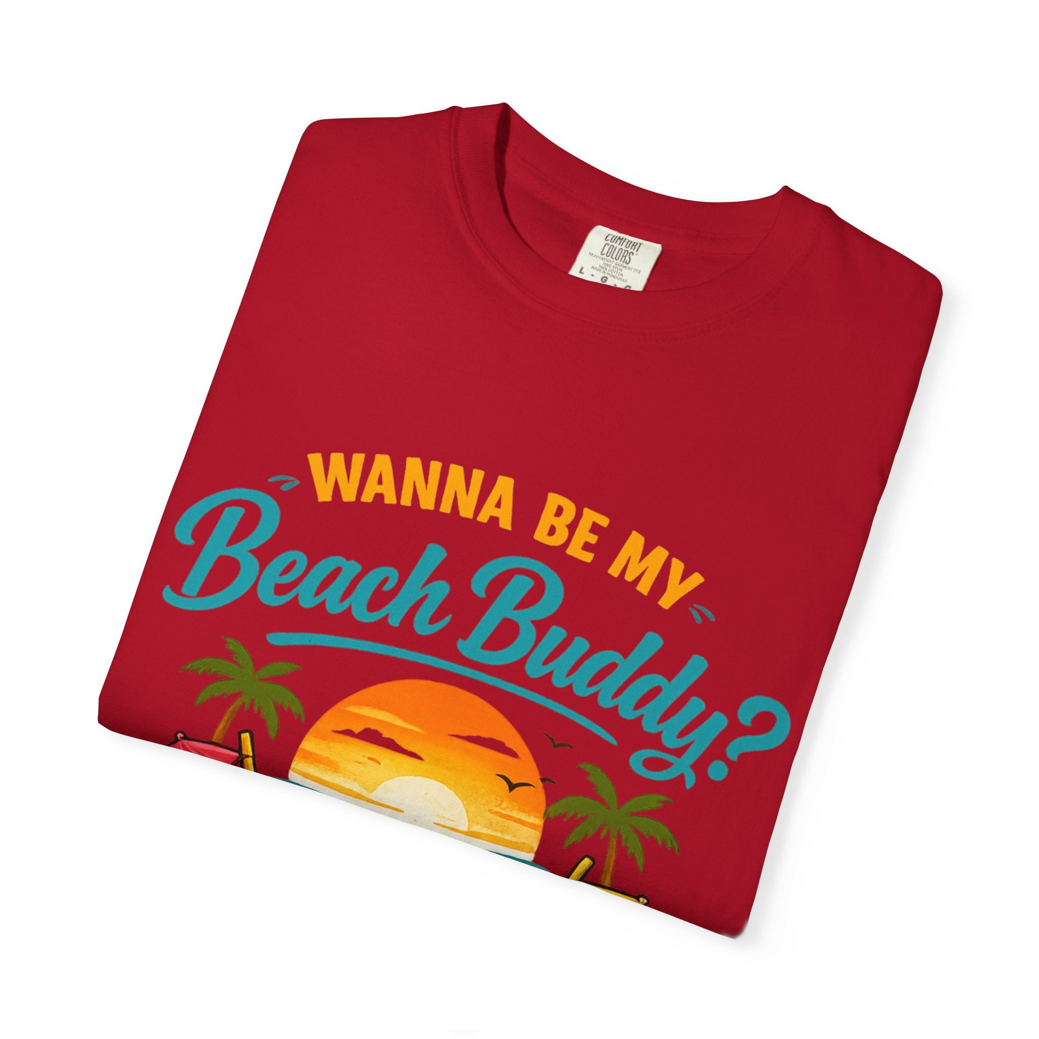 Beach Buddy T-Shirt — "Wanna Be My Beach Buddy?" Tropical Coconut Sunset Tee