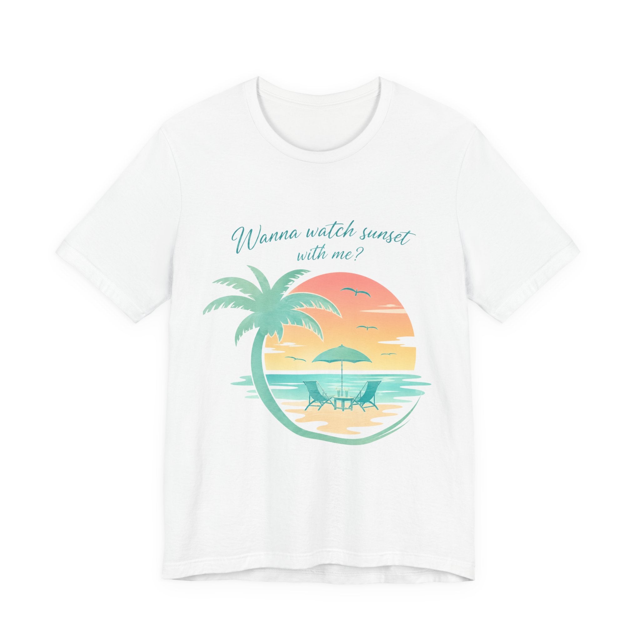 Wanna Watch Sunset With Me? Tropical Beach Graphic Tee