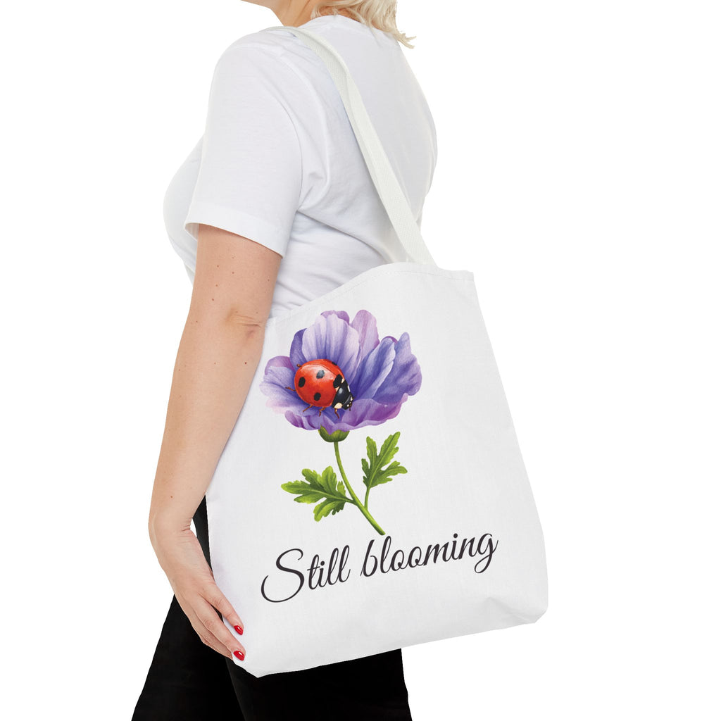Still Blooming Tote Bag, Aesthetic Canvas Tote Bag, Cute Everyday Bag, Floral Ladybug Tote, Soft Life Gift