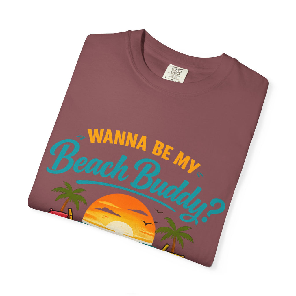 Beach Buddy T-Shirt — "Wanna Be My Beach Buddy?" Tropical Coconut Sunset Tee