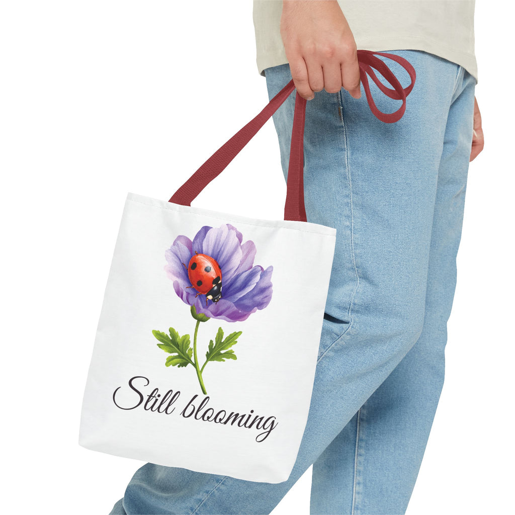 Still Blooming Tote Bag, Aesthetic Canvas Tote Bag, Cute Everyday Bag, Floral Ladybug Tote, Soft Life Gift