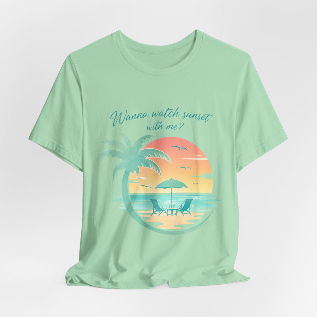 Wanna Watch Sunset With Me? Tropical Beach Graphic Tee