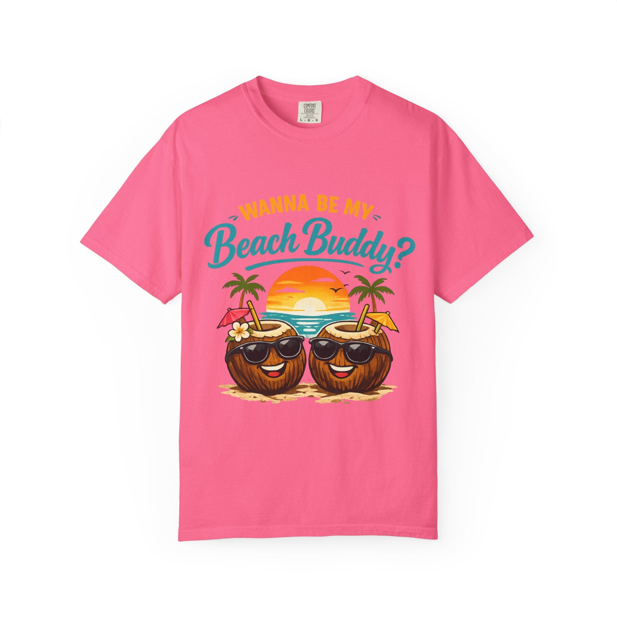 Beach Buddy T-Shirt — "Wanna Be My Beach Buddy?" Tropical Coconut Sunset Tee