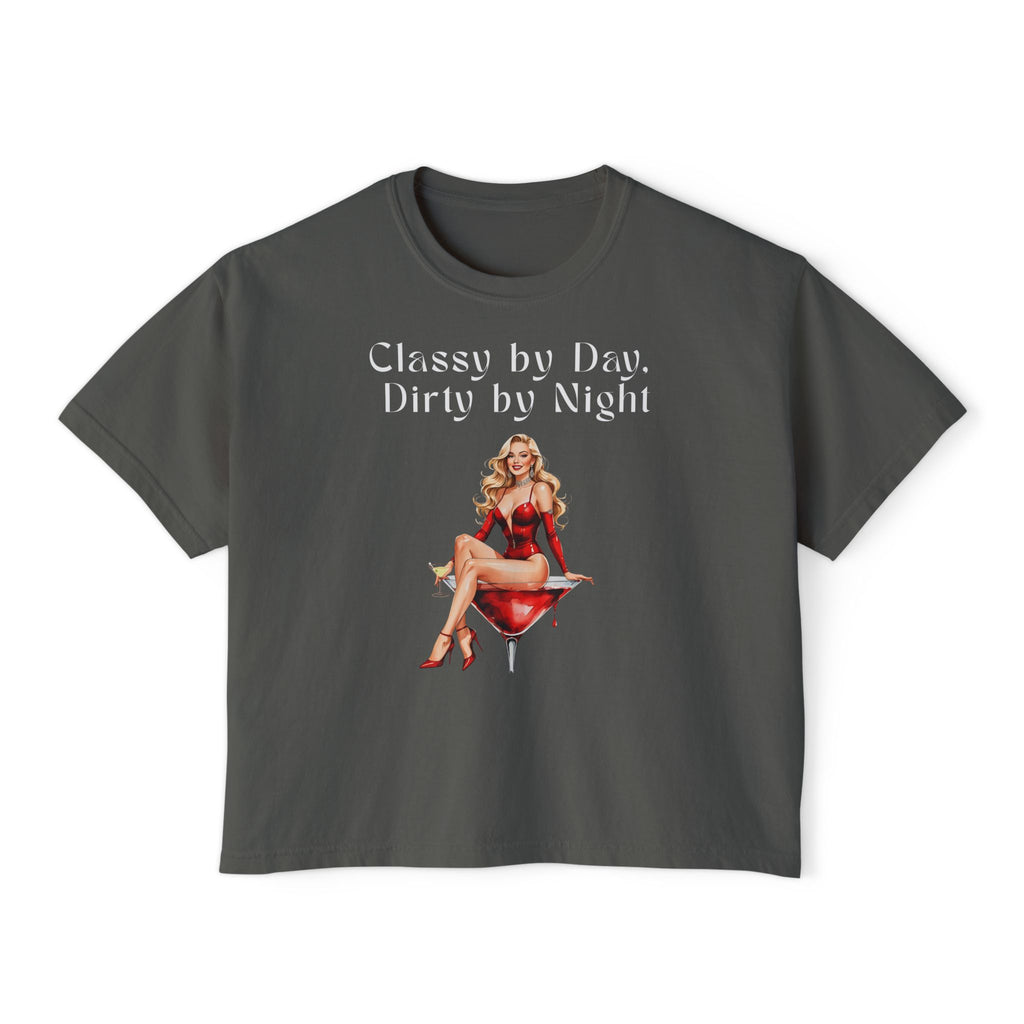Classy by Day, Dirty by Night | Retro Pin-Up Graphic T-Shirt for Women