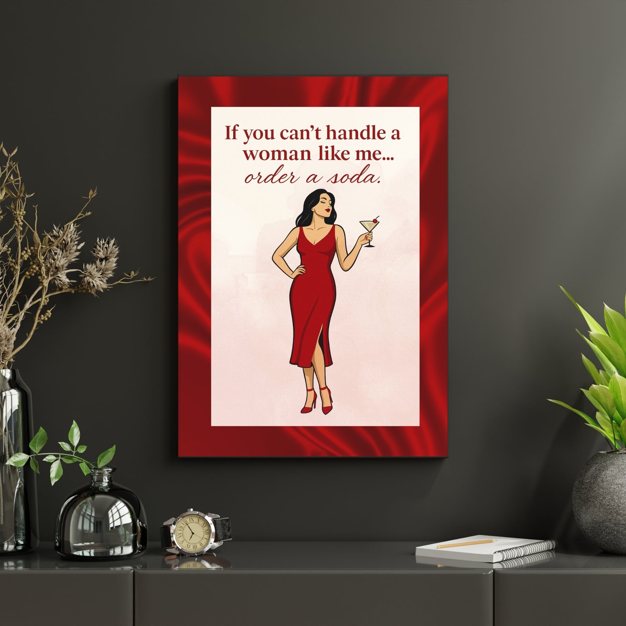 Order a Soda – Confident Woman Red Dress Wall Art Printable | Bold Feminine Quote
