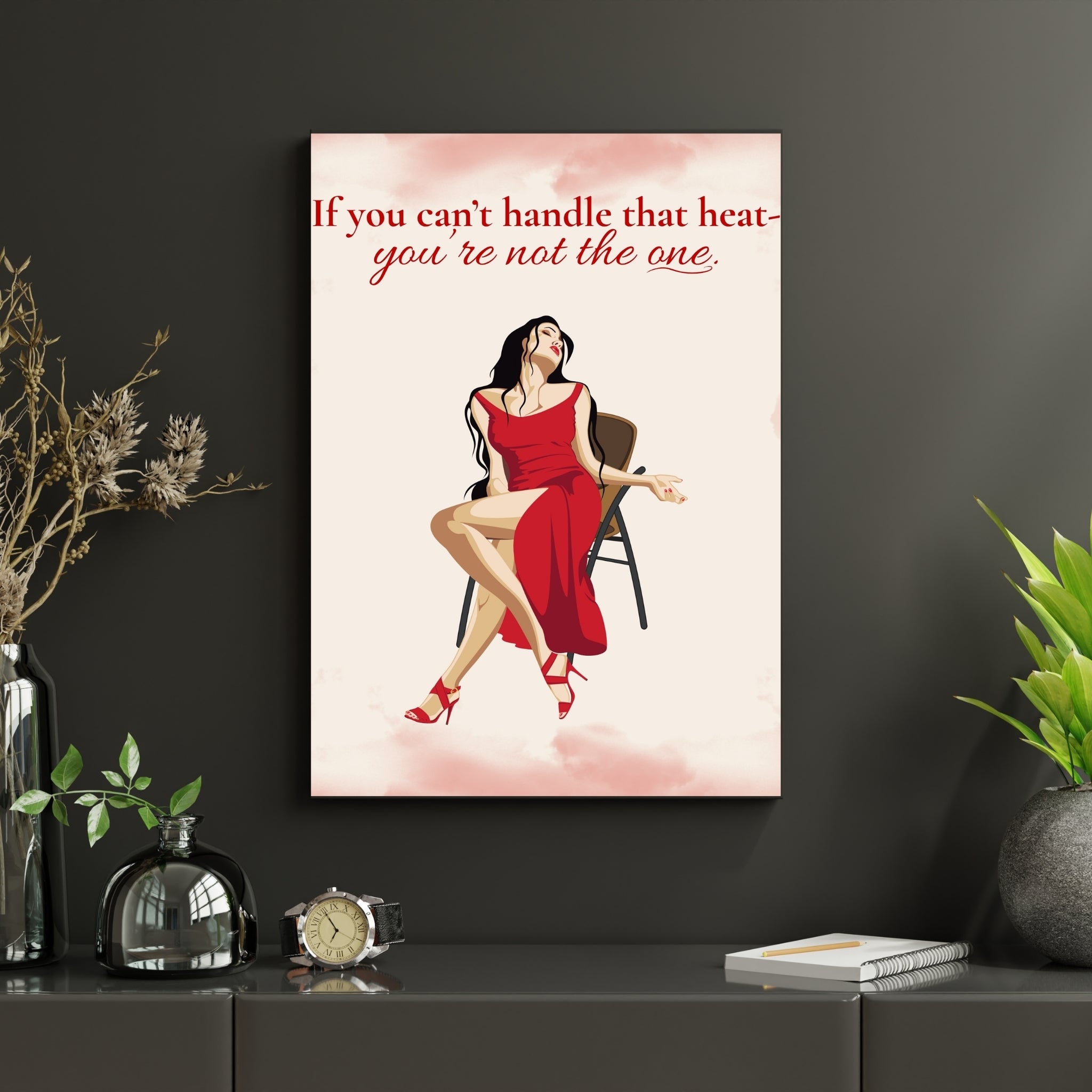 Confident Woman in Red Dress Wall Art Printable – Bold Feminine Energy Quote Poster