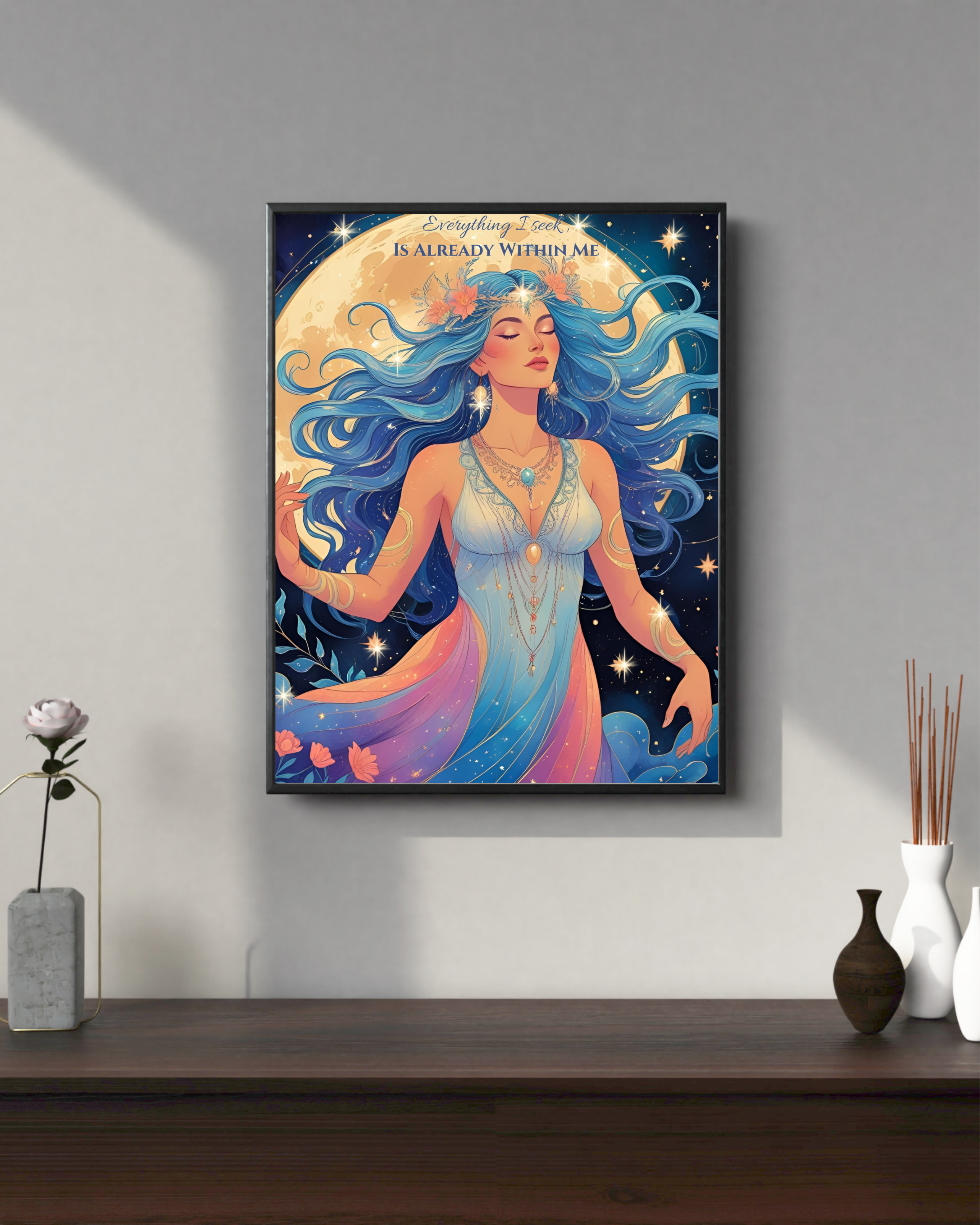 Celestial Goddess Wall Art Printable – Spiritual Moon Decor | Everything I Seek Is Already Within Me