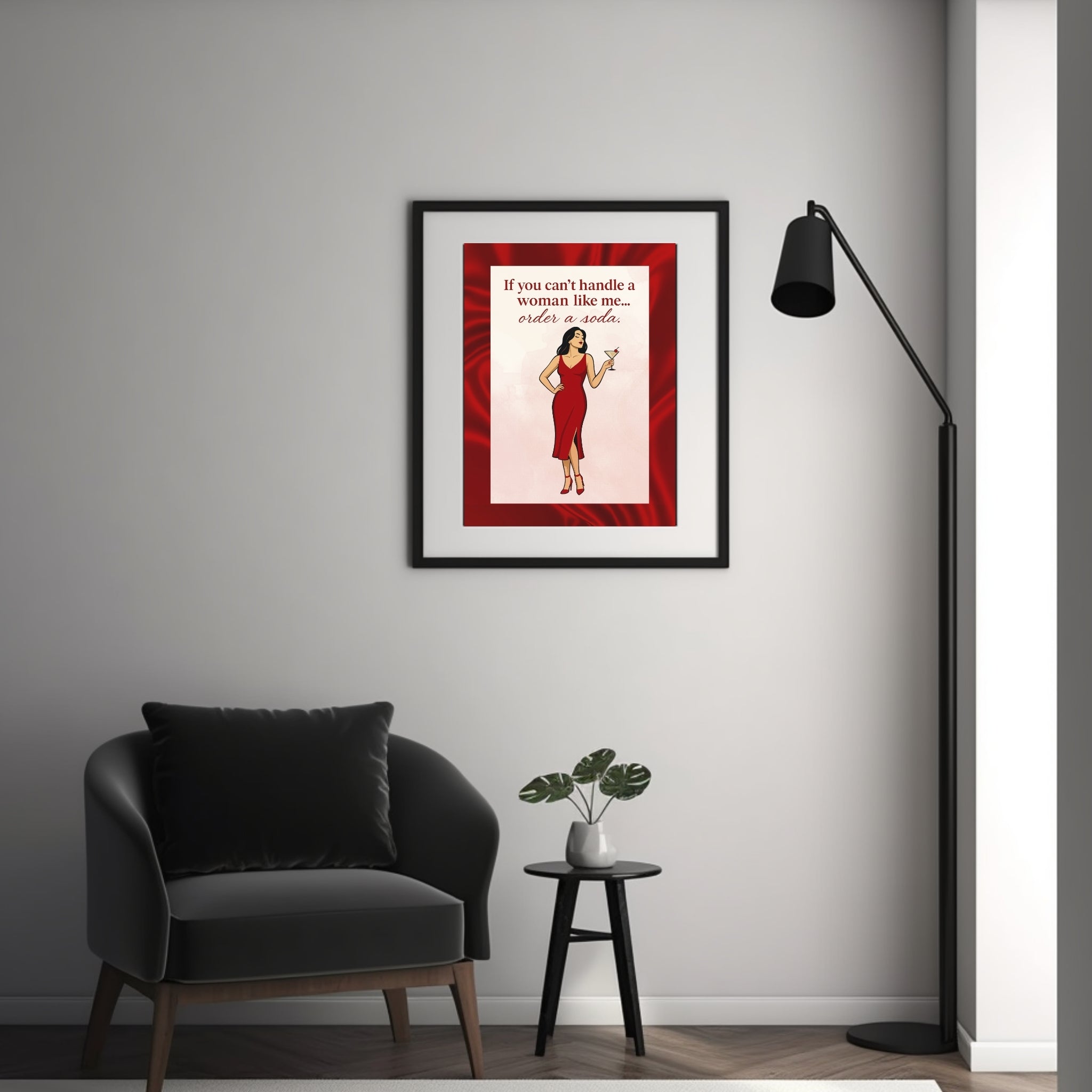 Order a Soda – Confident Woman Red Dress Wall Art Printable | Bold Feminine Quote