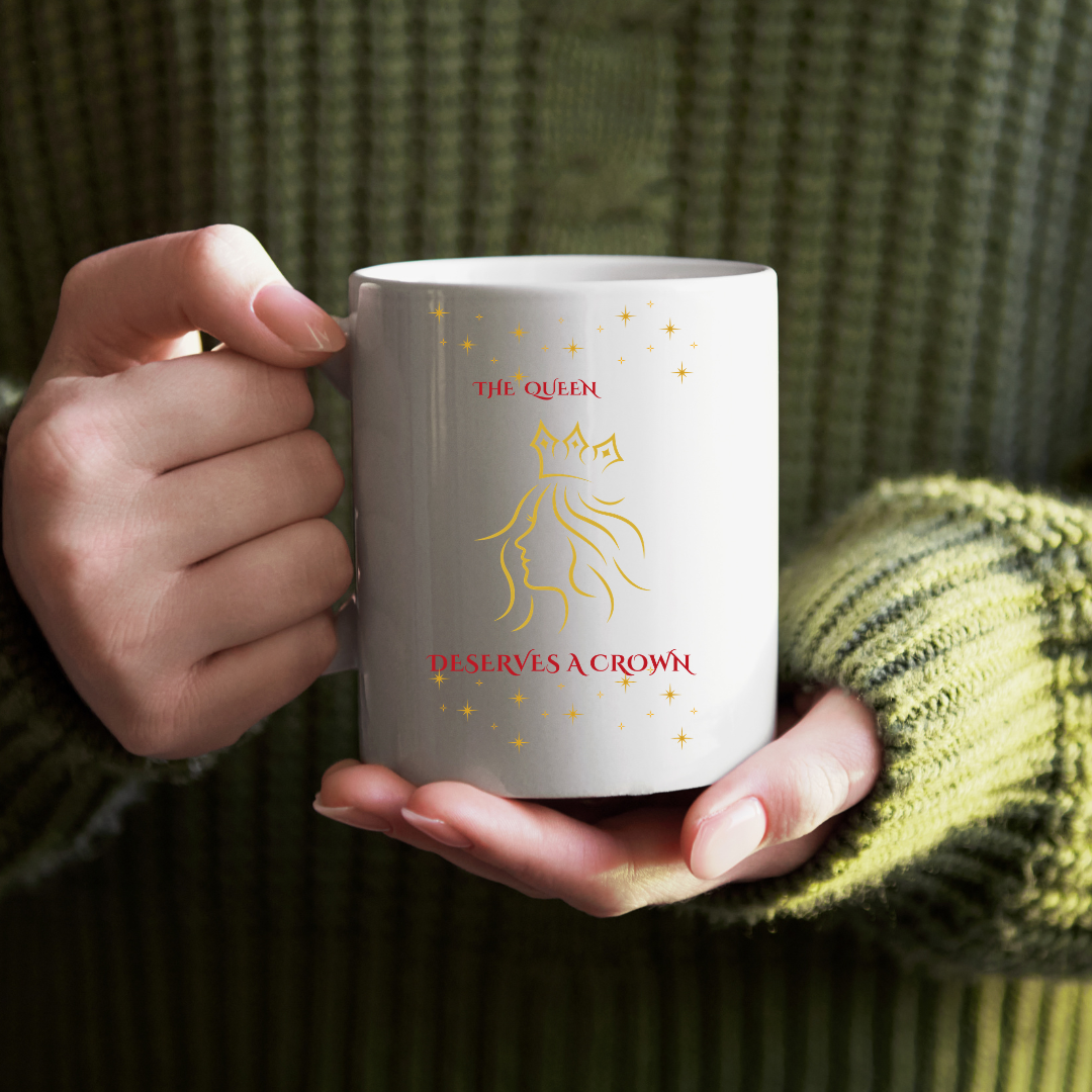 Queen Mug Gift for Her, Crown Coffee Mug, Royal Mug for Women, Inspirational Mug, Birthday Gift for Mom Wife Friend, Elegant Ceramic Cup
