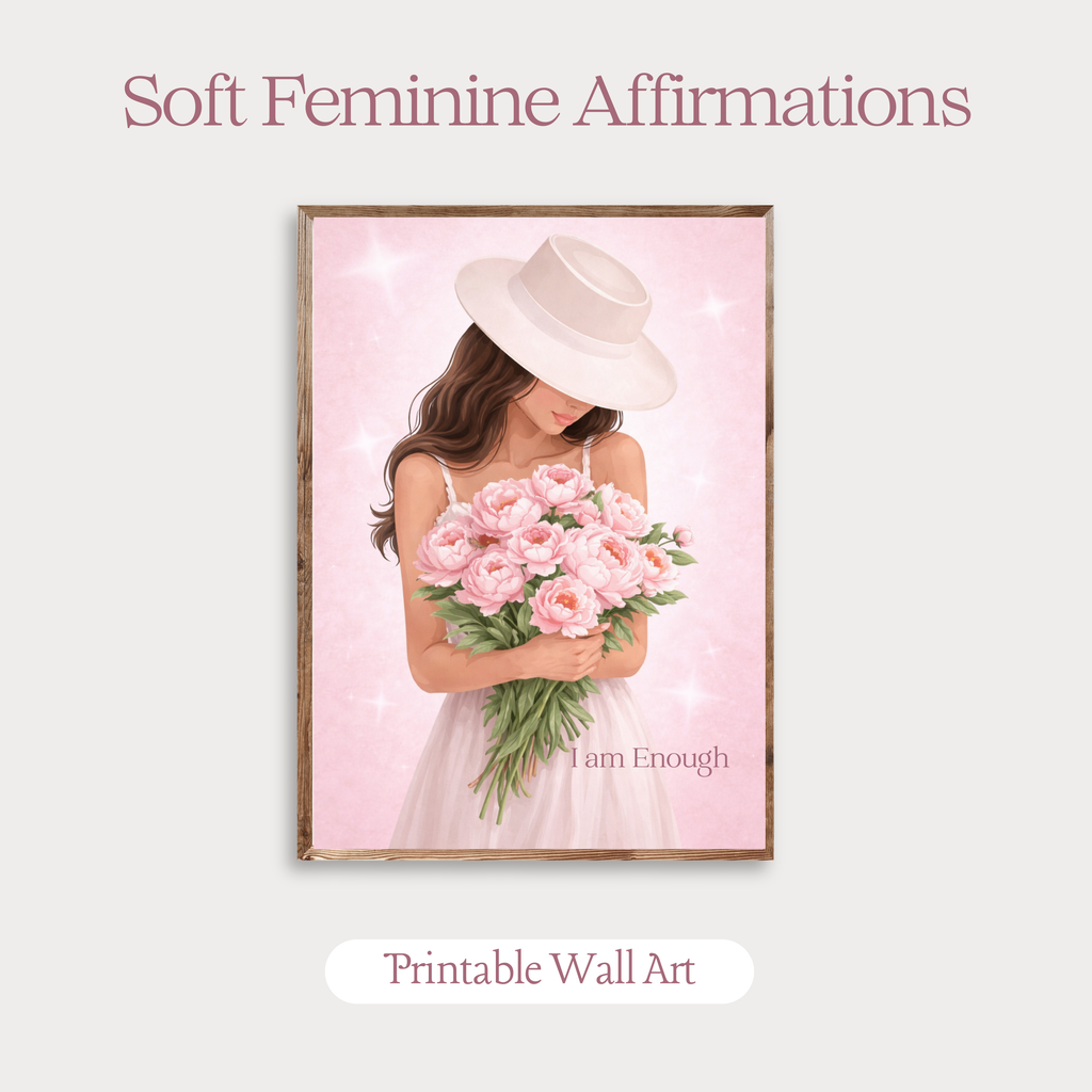 I Am Enough – Soft Feminine Affirmation Digital Wall Art