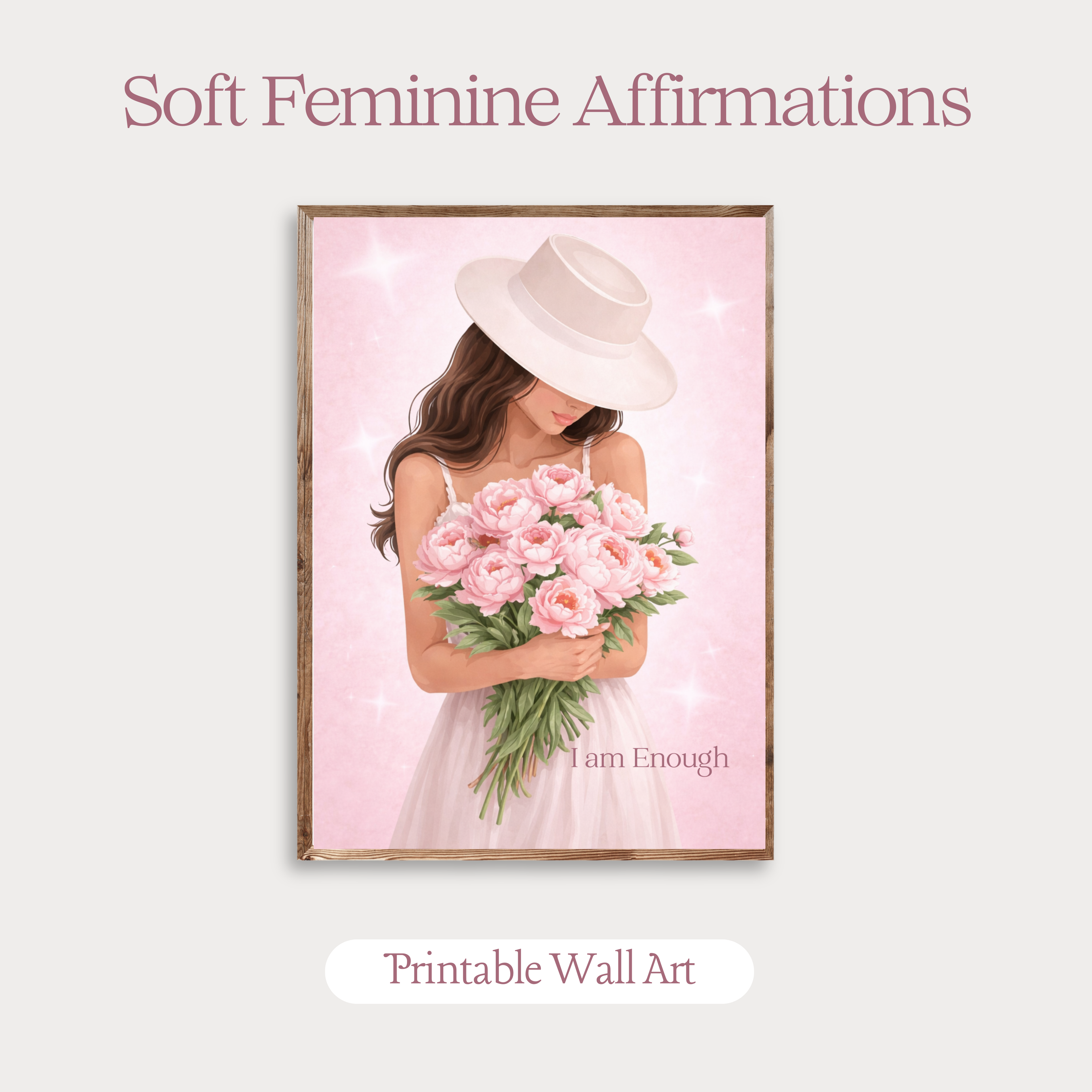 I Am Enough – Soft Feminine Affirmation Digital Wall Art