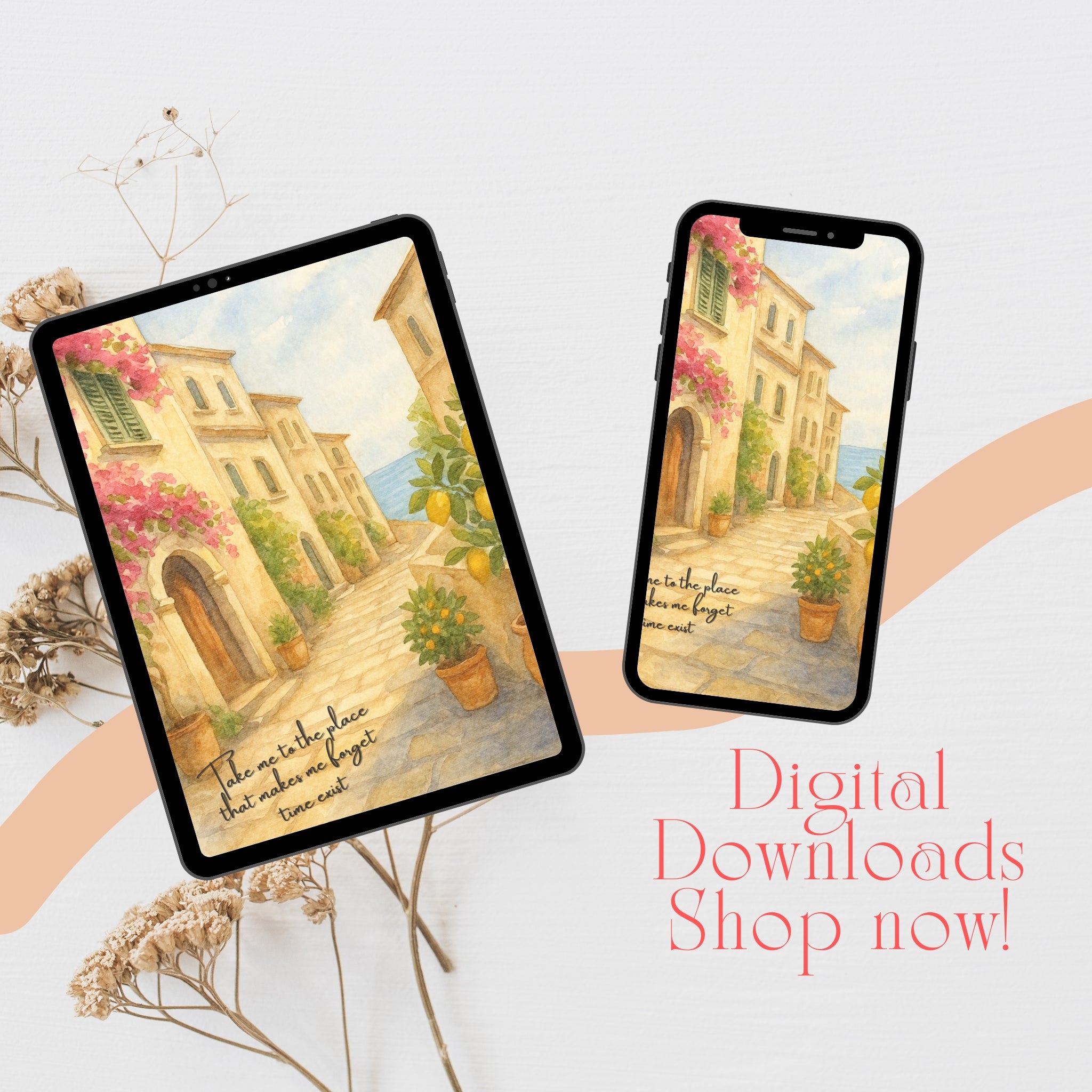 Amalfi Coast Lemon Wall Art Bundle – Printable Decor + Foldable Birthday Card + Phone Wallpaper