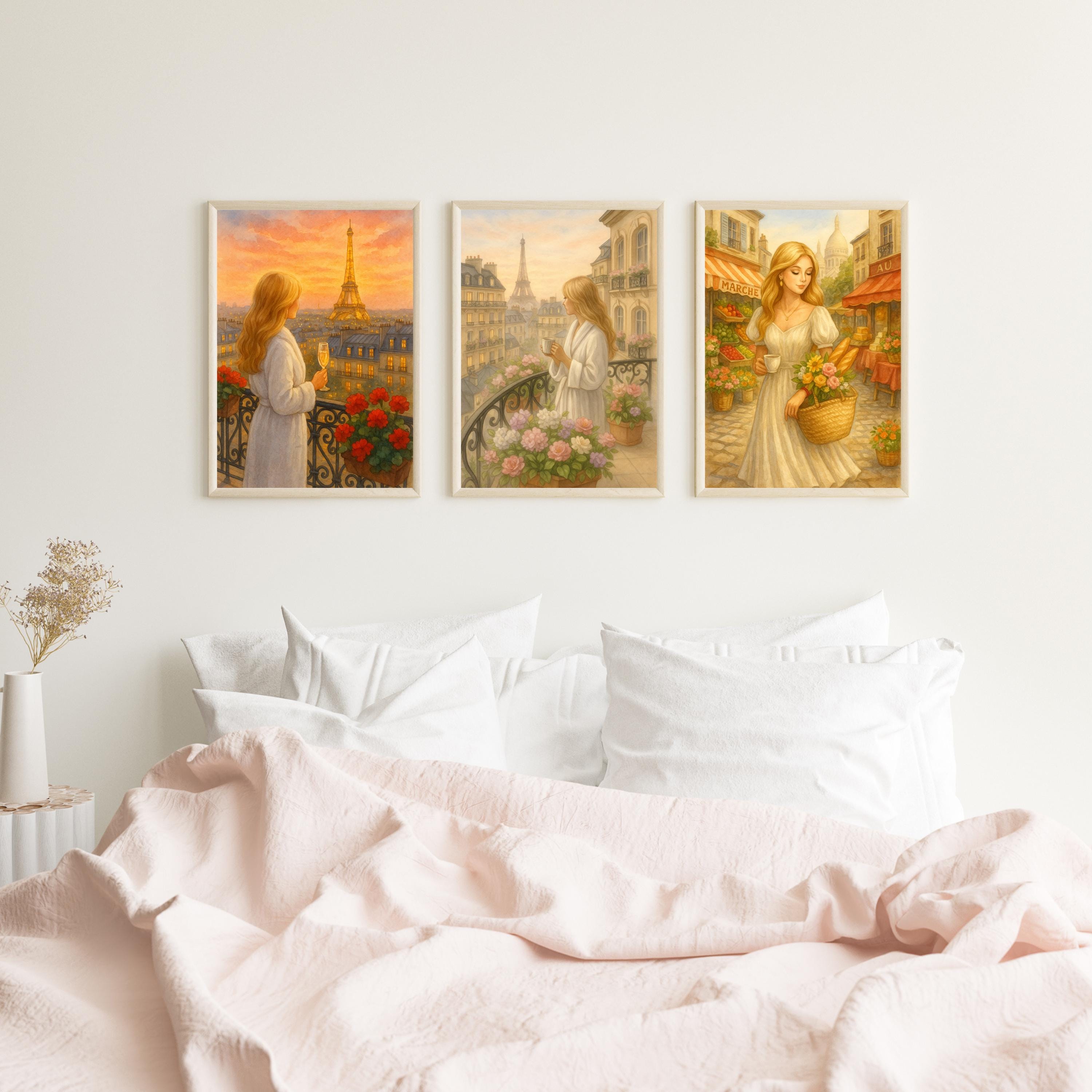 Paris Wall Art Bundle – 3 Printable Posters, Chic Parisian Decor for Kitchen, Bedroom & Office, Elegant Digital Download Set