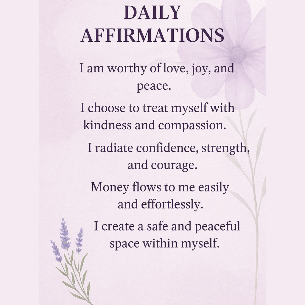 Daily affirmations text on a light pink background with floral elements