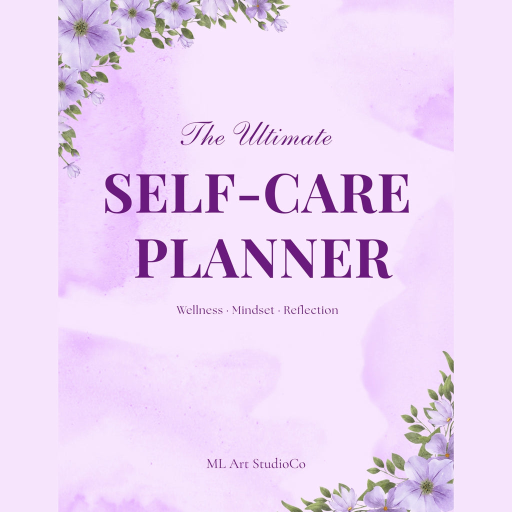 Cover of 'The Ultimate Self-Care Planner' with floral design on a purple background