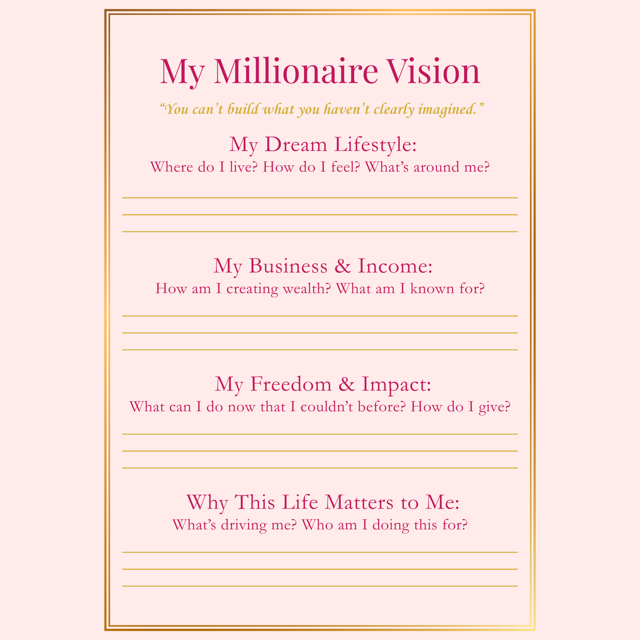 Millionaire Planner — Digital Wealth & Goal Setting Workbook (Pink & Gold)