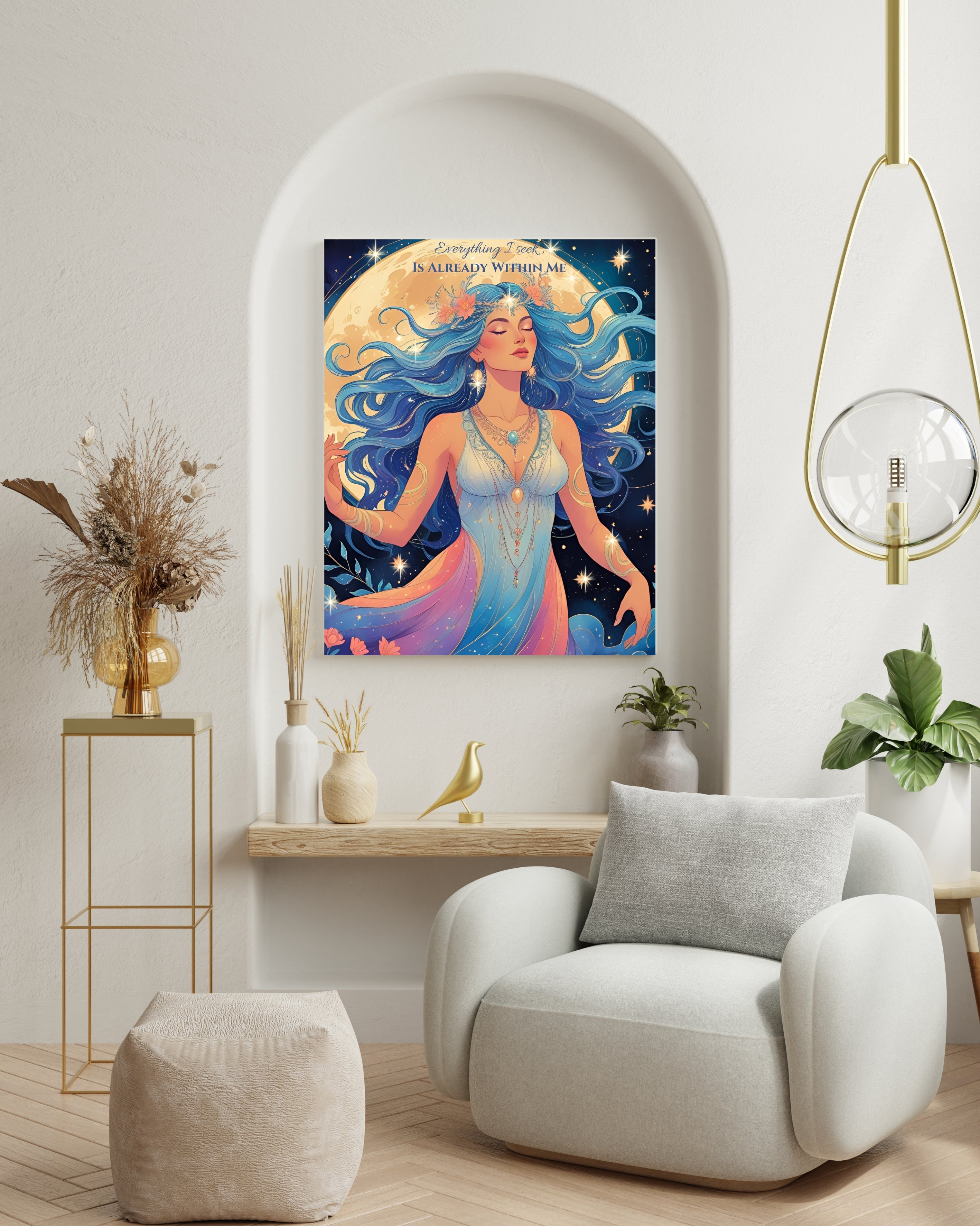 Celestial Goddess Wall Art Printable – Spiritual Moon Decor | Everything I Seek Is Already Within Me