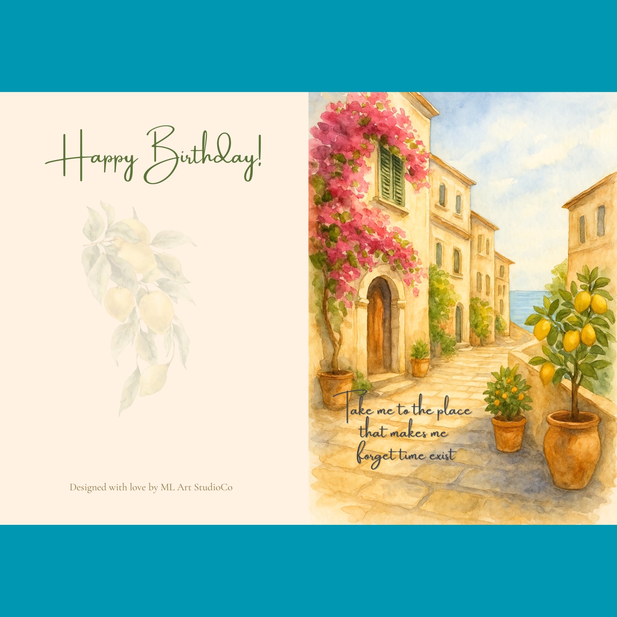 Amalfi Coast Lemon Wall Art Bundle – Printable Decor + Foldable Birthday Card + Phone Wallpaper