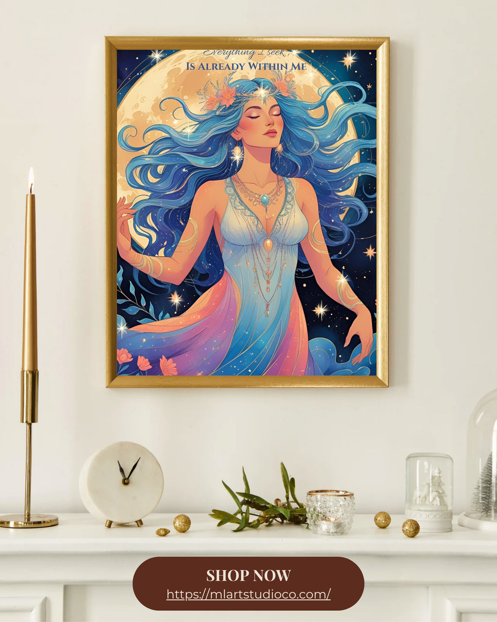 Celestial Goddess Wall Art Printable – Spiritual Moon Decor | Everything I Seek Is Already Within Me