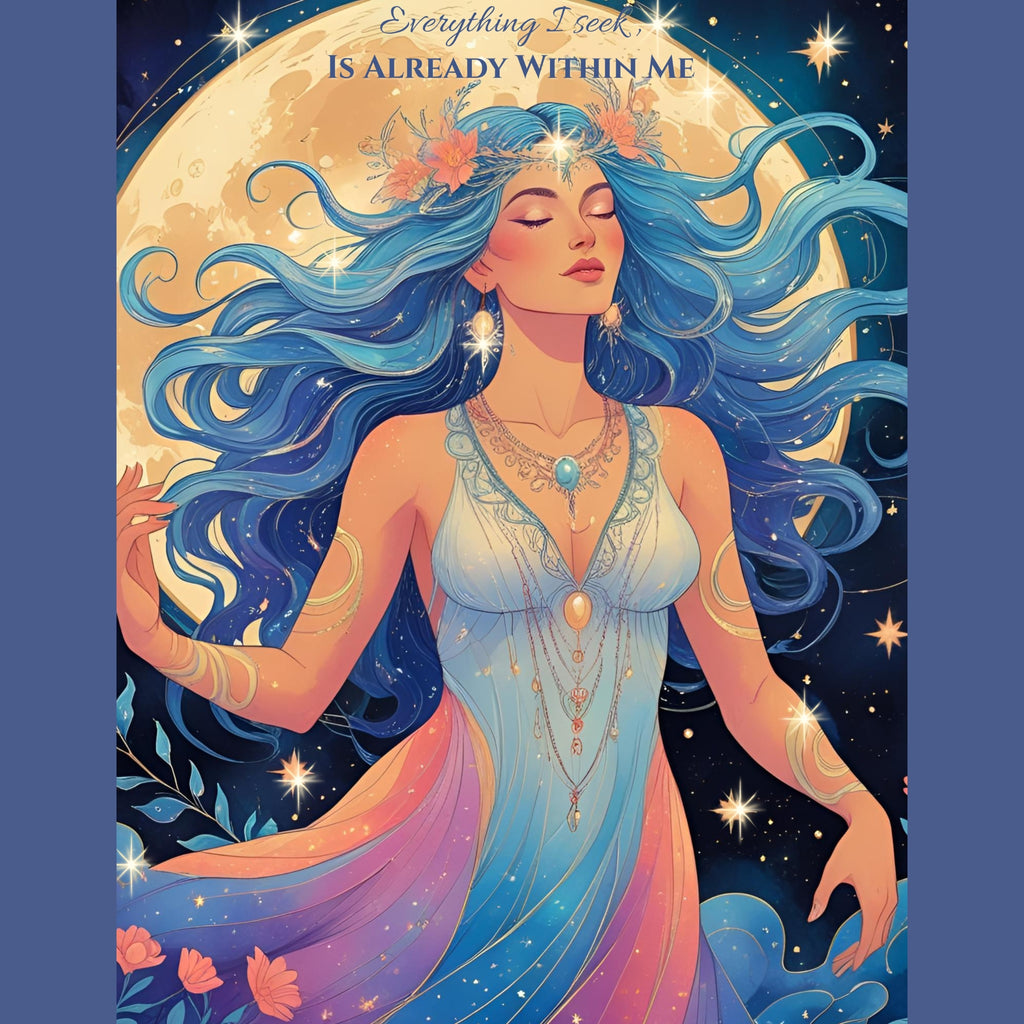 Celestial Goddess Wall Art Printable – Spiritual Moon Decor | Everything I Seek Is Already Within Me