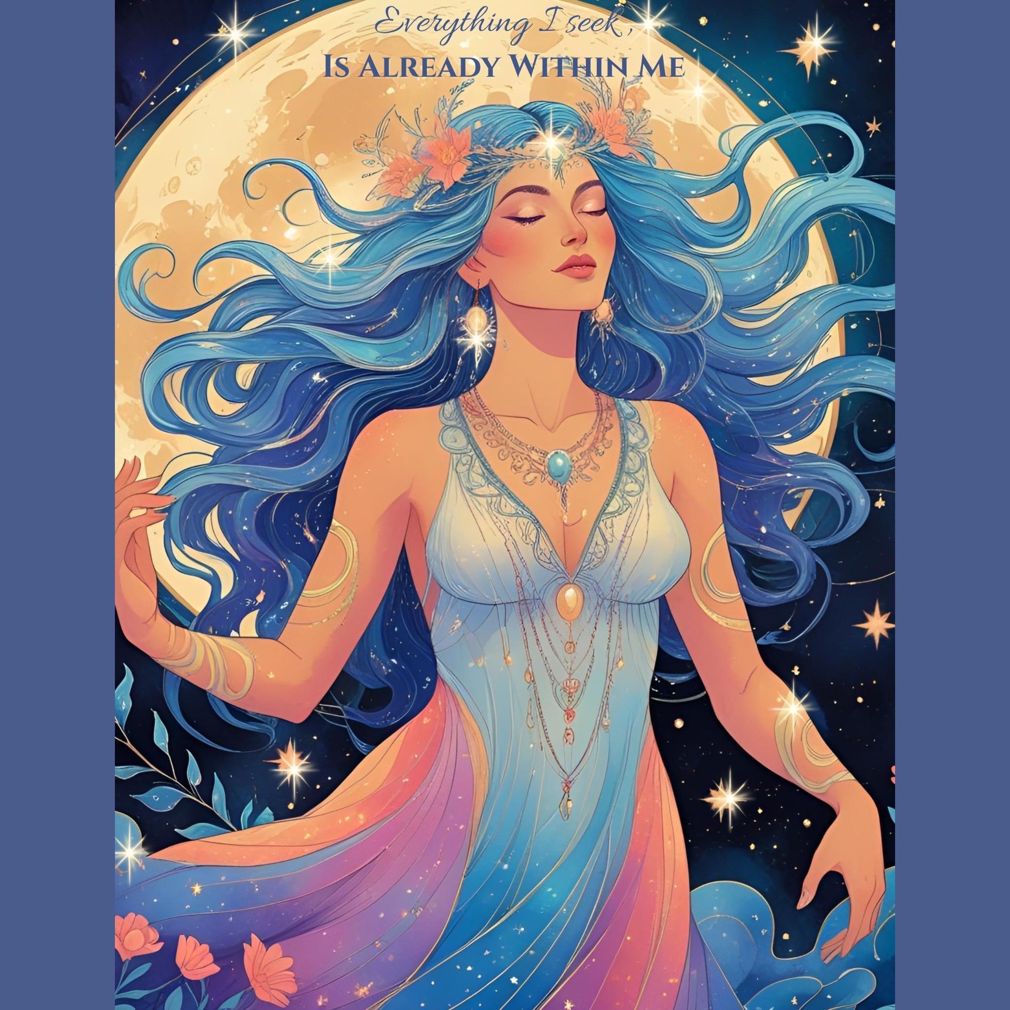 Celestial Goddess Wall Art Printable – Spiritual Moon Decor | Everything I Seek Is Already Within Me