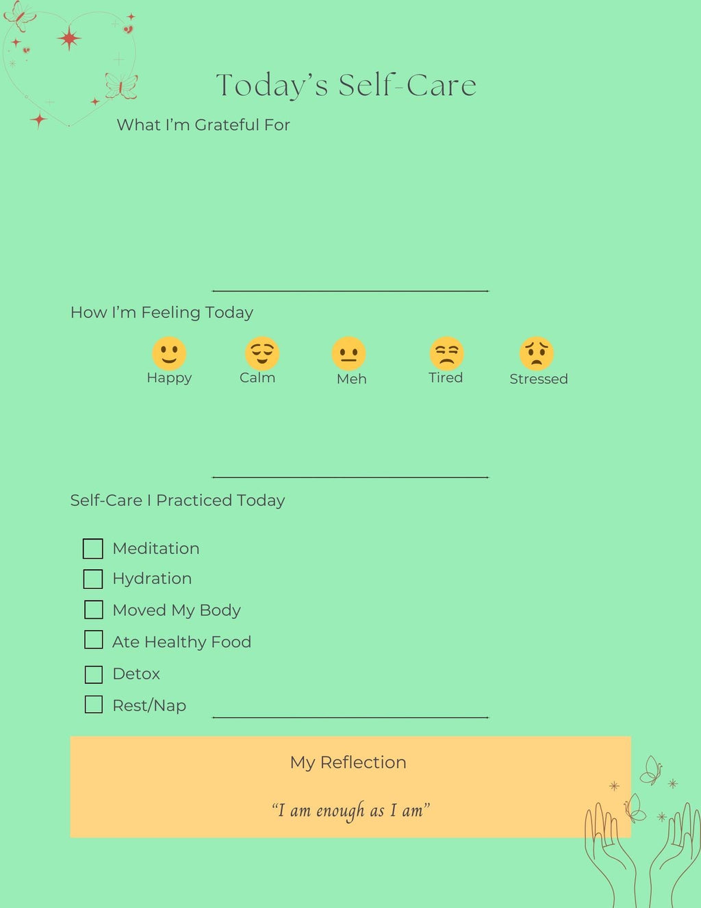 Printable Self-Care Planner PDF | Mental Health & Wellness Journal | Daily Affirmations, Gratitude, Habit Tracker, Vision Board
