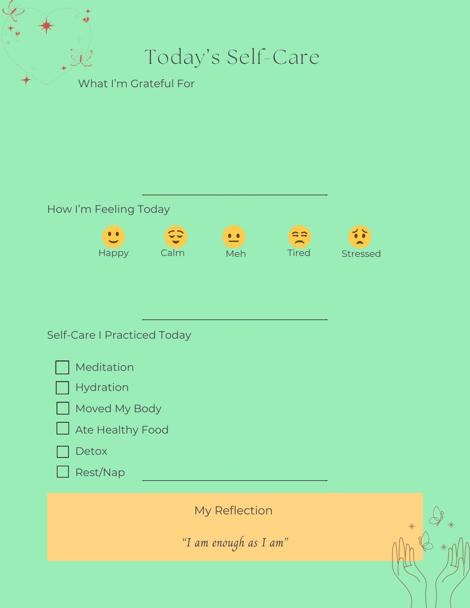 Printable Self-Care Planner PDF | Mental Health & Wellness Journal | Daily Affirmations, Gratitude, Habit Tracker, Vision Board