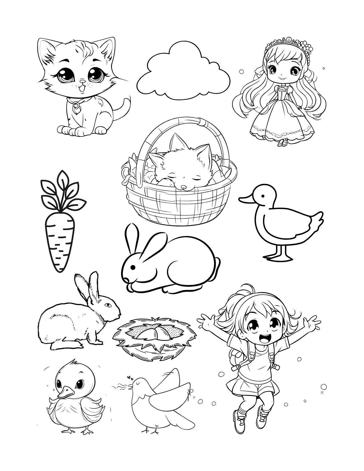 Spring & Easter Coloring Book for Kids – Pocket-Size Printable Activity Book, Digital Download