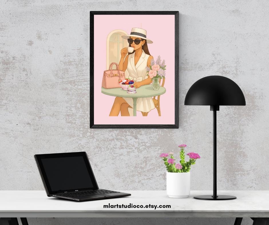 Parisian Chic Fashion Girl Illustration | Digital Download | Wall Art, T-Shirt, iPad & Notebook Design