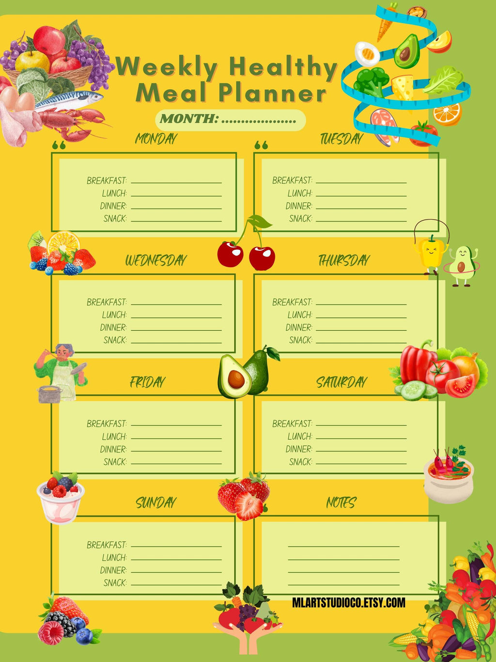 Healthy Life Planner Printable & Editable – Weekly Meal Planner, Grocery List, Water Tracker – Wellness PDF Download