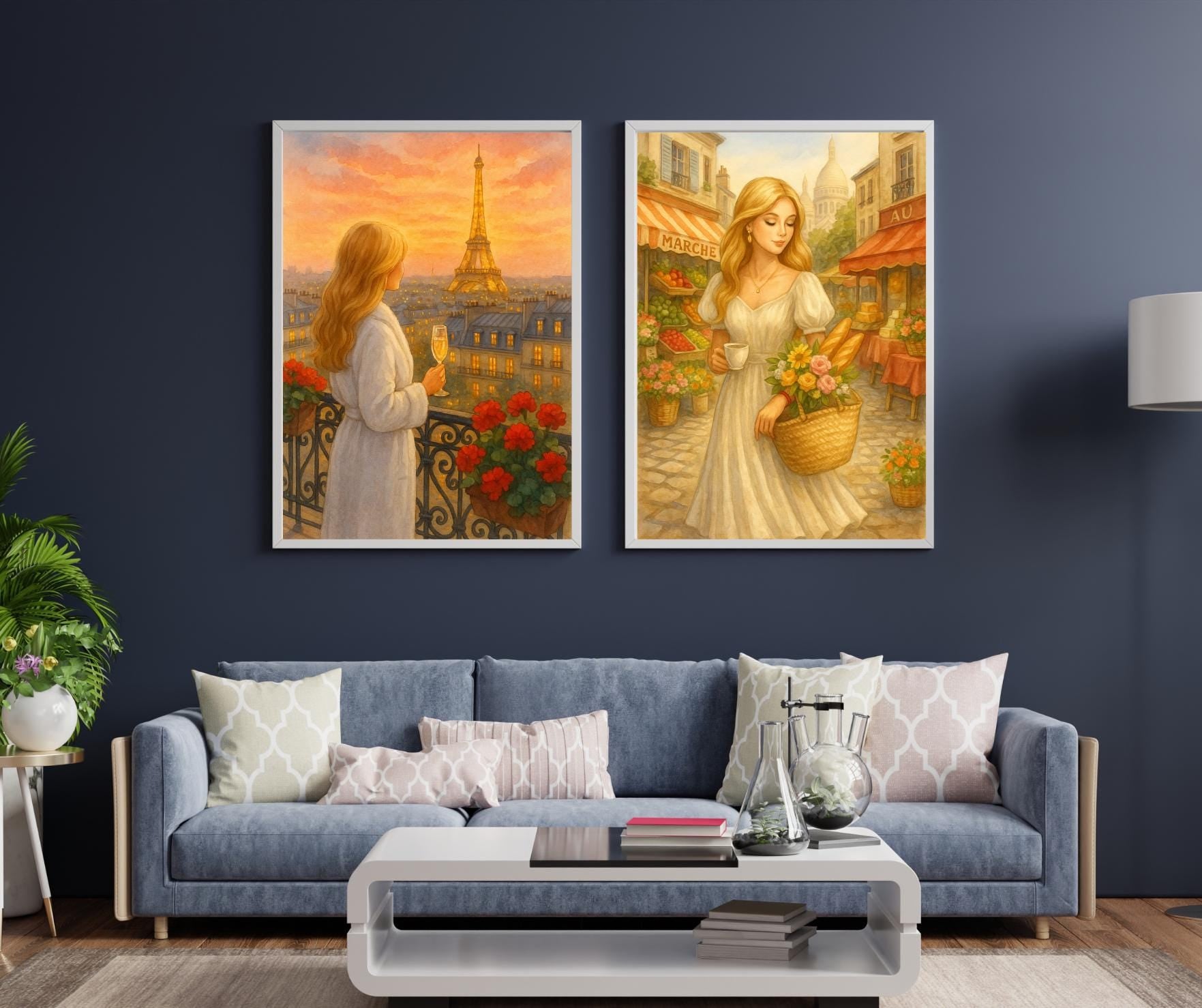 Golden Hour Paris Wall Art | Eiffel Tower Balcony View | Champagne Sunset Printable | Romantic Parisian Decor | Digital Download