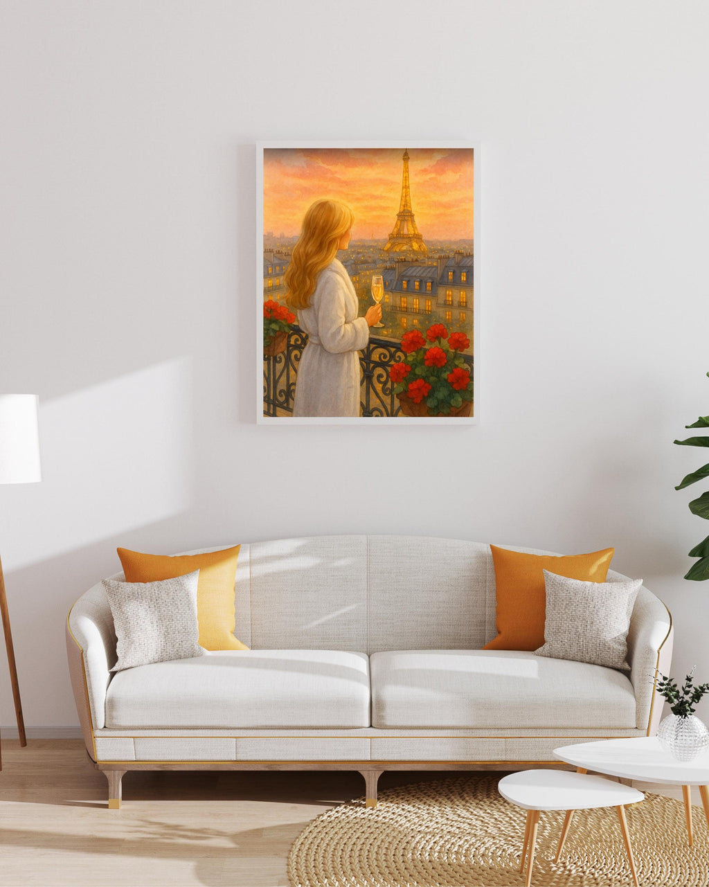 Golden Hour Paris Wall Art | Eiffel Tower Balcony View | Champagne Sunset Printable | Romantic Parisian Decor | Digital Download