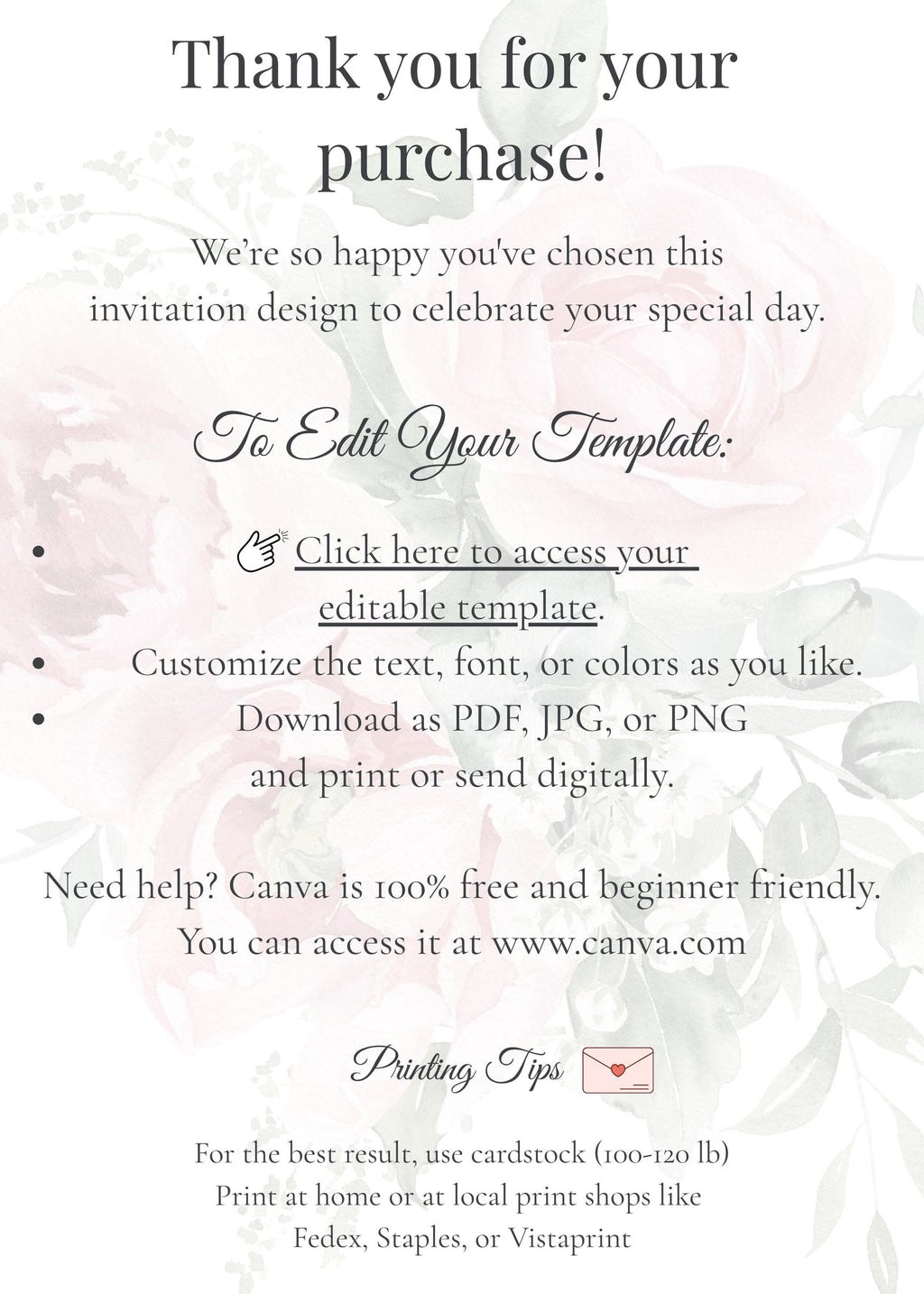 Editable Wedding Invitation Template – Floral Gold Arch Design – Canva Template – Printable Invite – Instant Download PDF
