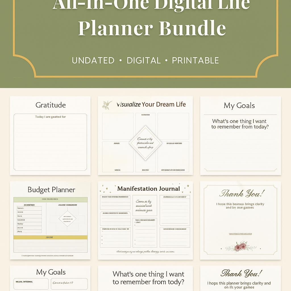 Digital Life Planner PDF – Undated GoodNotes, Laptop, Tablet, Printable | Daily, Weekly, Self-Care, Budget + Goals