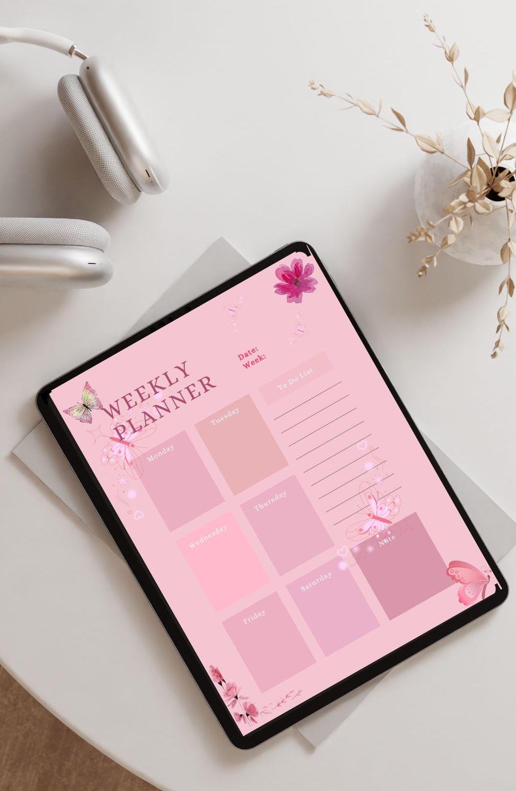 Pink Weekly Planner Printable | Aesthetic Butterfly Planner | Undated PDF | Digital Download