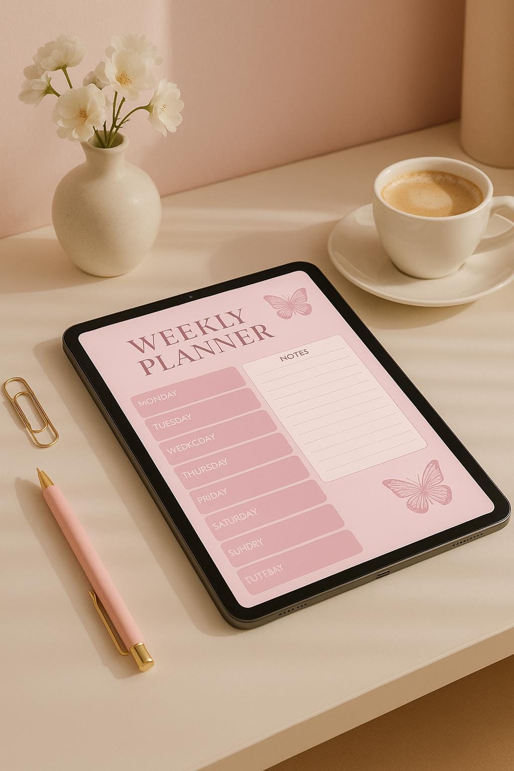 Pink Weekly Planner Printable | Aesthetic Butterfly Planner | Undated PDF | Digital Download