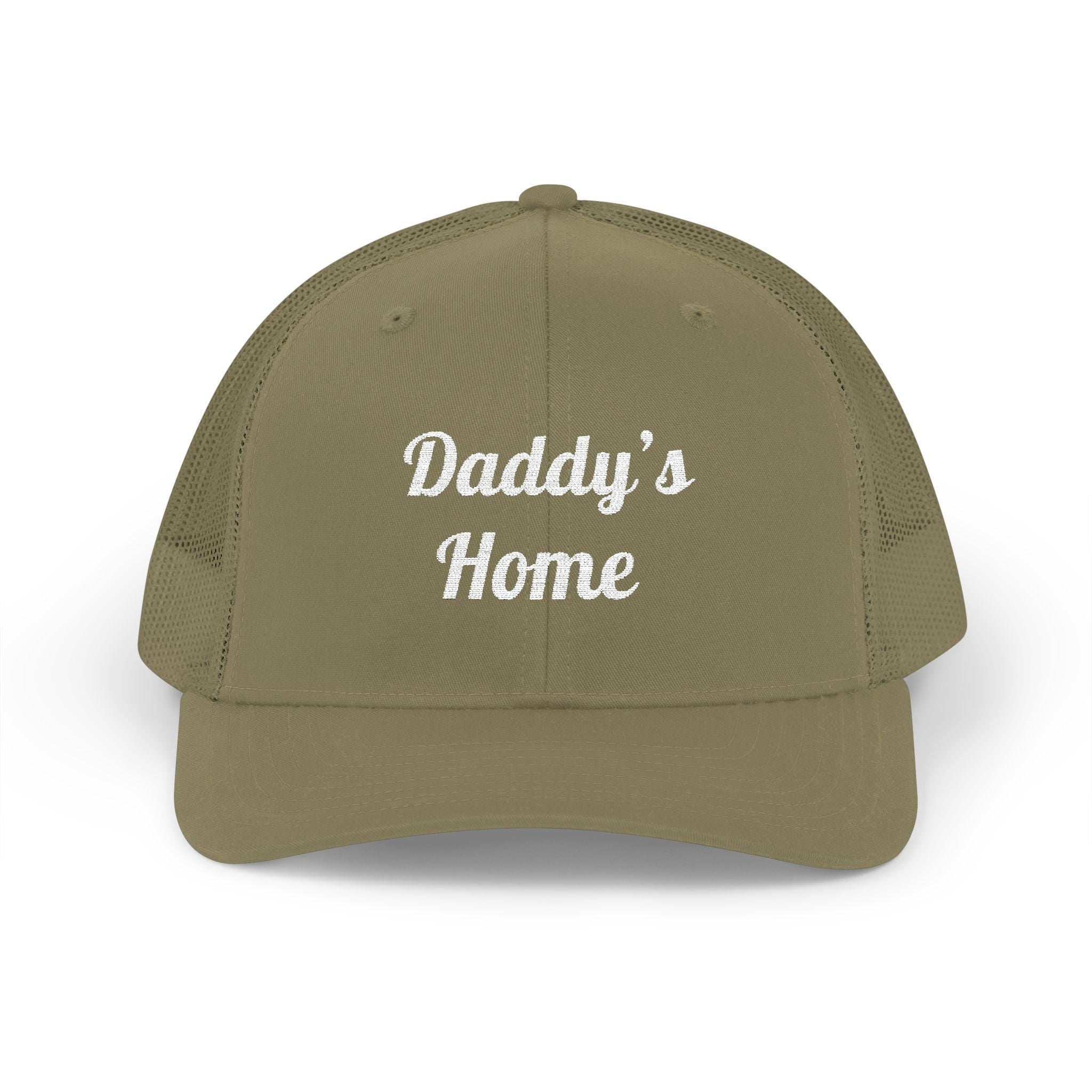 Embroidered Trucker Cap, Daddy's Home Hat, Bold Snapback Cap, Structured Mesh Baseball Cap, Adjustable Snapback Trucker Hat, White