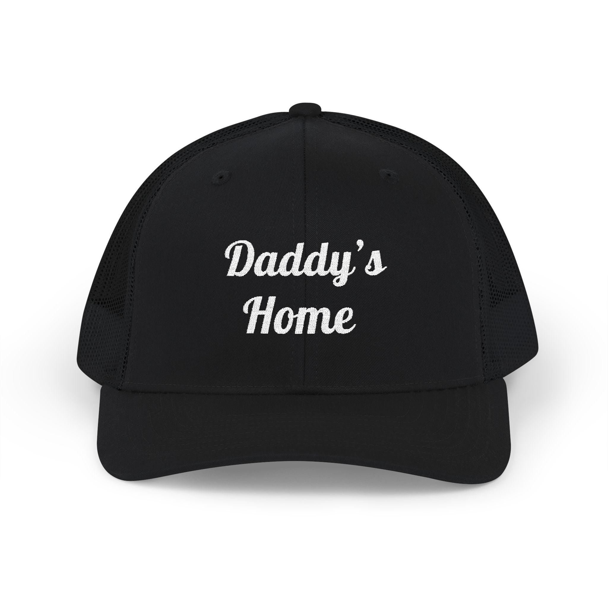 Embroidered Trucker Cap, Daddy's Home Hat, Bold Snapback Cap, Structured Mesh Baseball Cap, Adjustable Snapback Trucker Hat, White