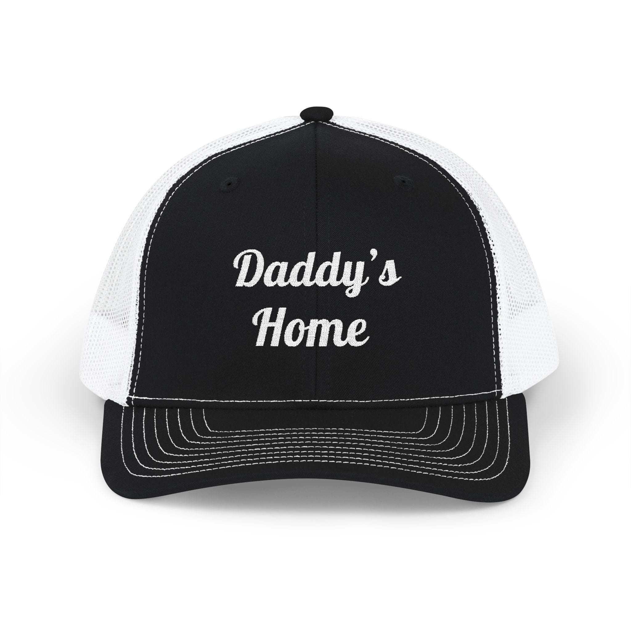 Embroidered Trucker Cap, Daddy's Home Hat, Bold Snapback Cap, Structured Mesh Baseball Cap, Adjustable Snapback Trucker Hat, White