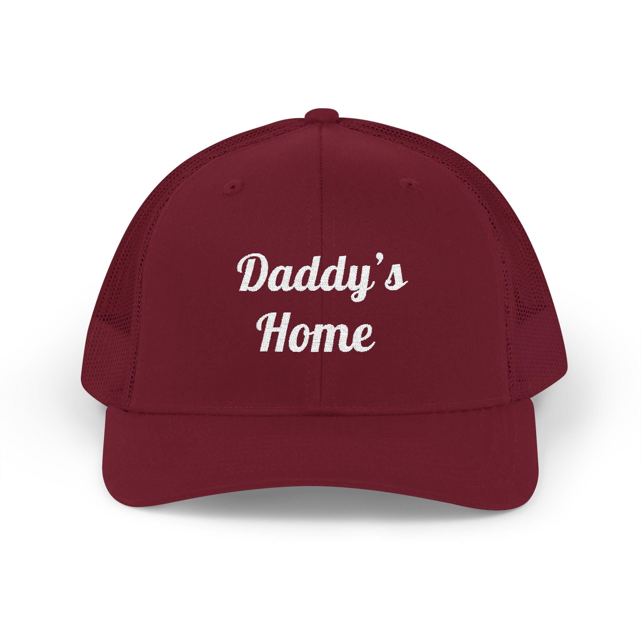 Embroidered Trucker Cap, Daddy's Home Hat, Bold Snapback Cap, Structured Mesh Baseball Cap, Adjustable Snapback Trucker Hat, White