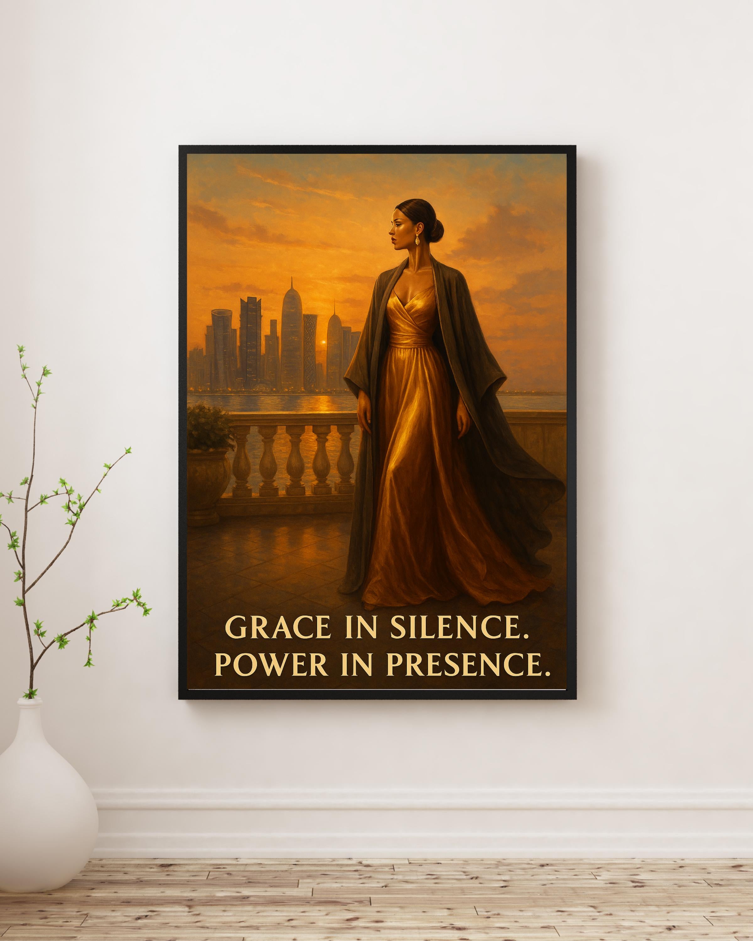 Elegant Woman in Qatar Wall Art – Digital Download | Empowering Sunset Portrait for Office, Bedroom & Luxury Home Decor