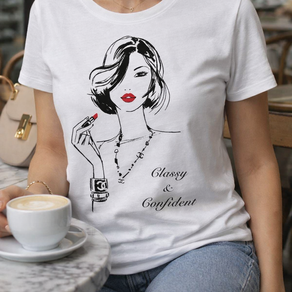 Classy & Confident Minimalist Woman Illustration T-Shirt