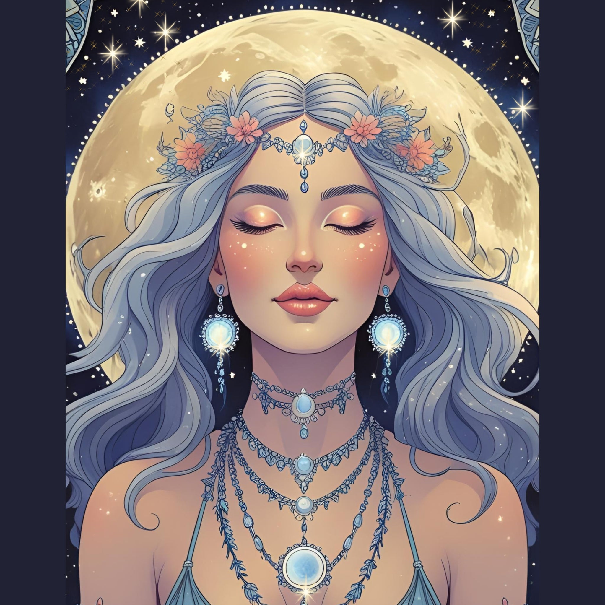 Moon Goddess Digital Wall Art – Mystical Celestial Portrait | Spiritual Printable for Modern Boho Decor