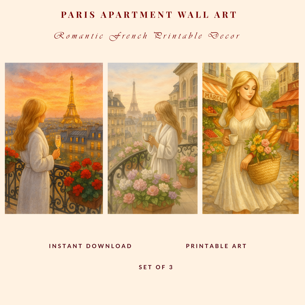 Paris Wall Art Printable Set of 3 – French Bedroom & Living Room Decor
