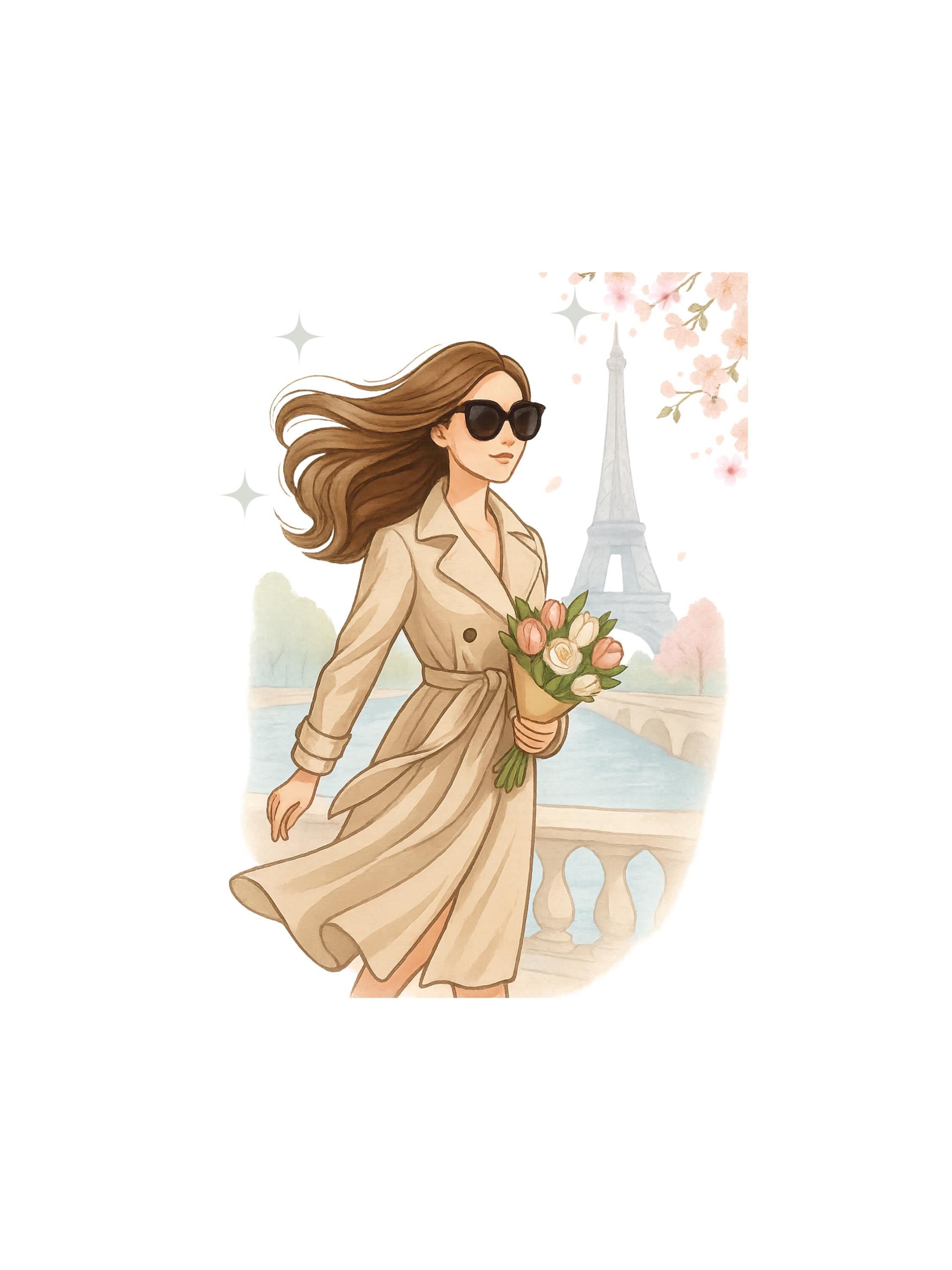 Paris Clipart Set | Feminine Watercolor Paris Illustrations | French Bulldog, Fashion Girl, Macarons | Instant Download PNG