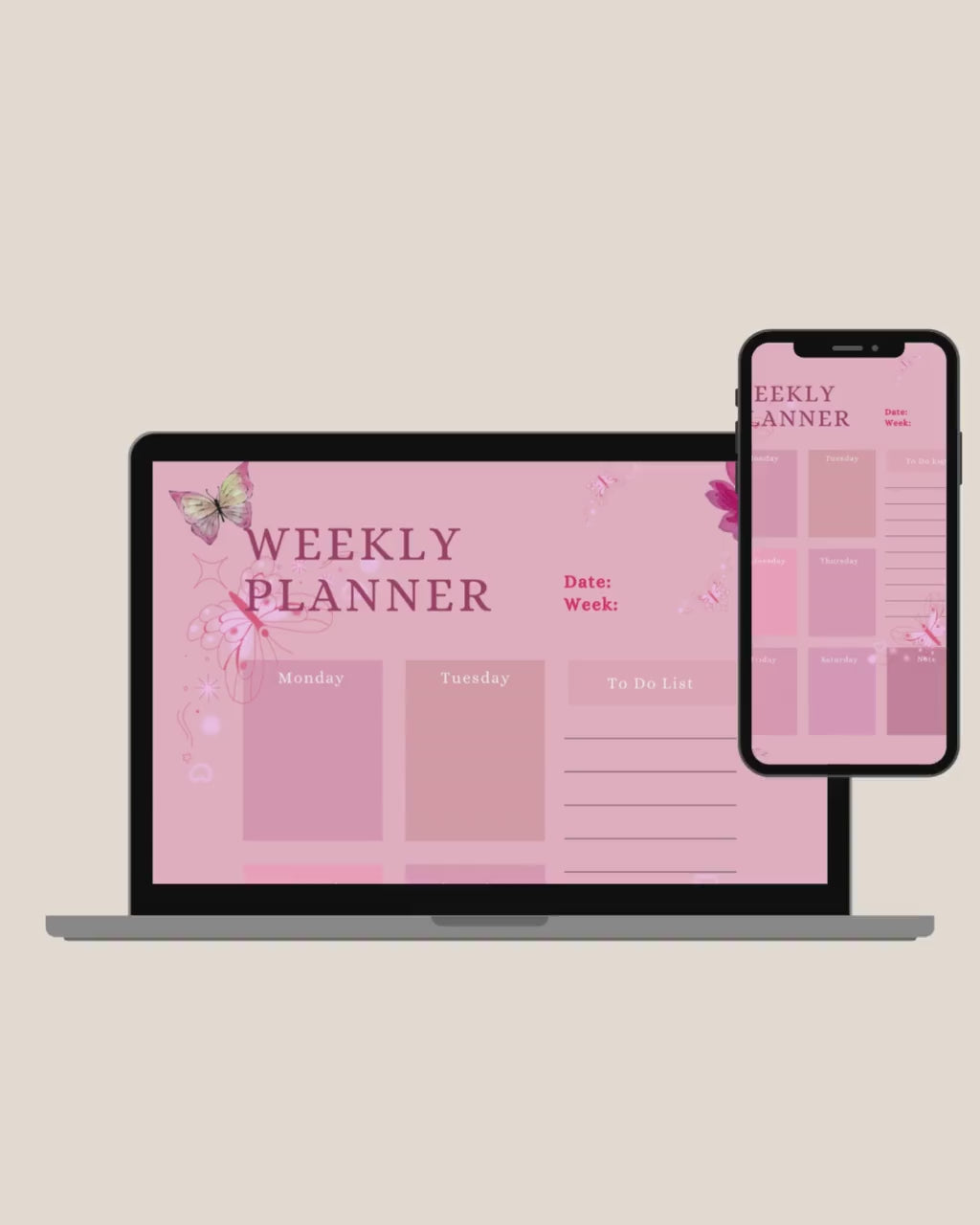 Pink Weekly Planner Printable | Aesthetic Butterfly Planner | Undated PDF | Digital Download
