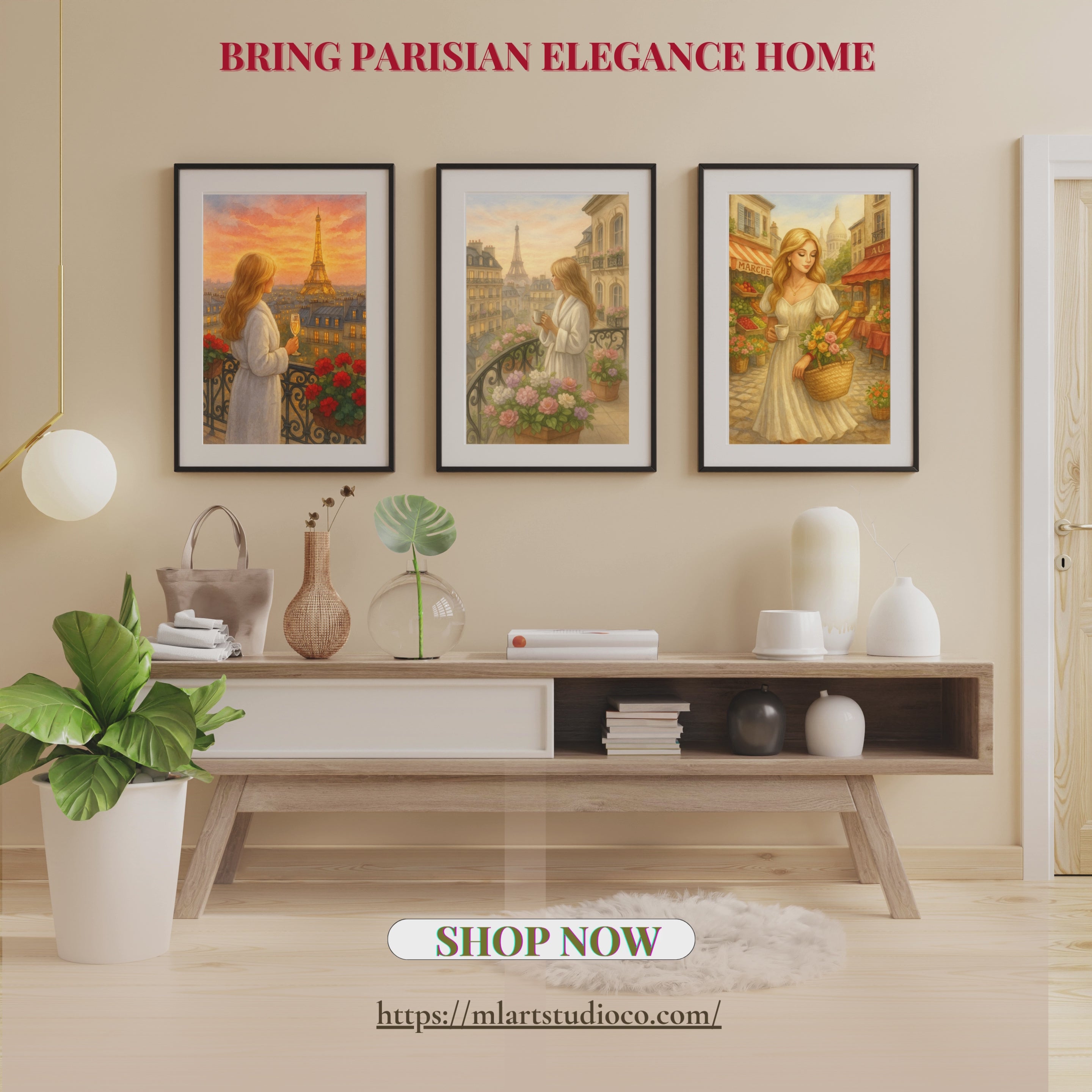 Paris Wall Art Bundle – Set of 3 Printable Posters | Elegant Parisian Decor for Bedroom, Kitchen & Office